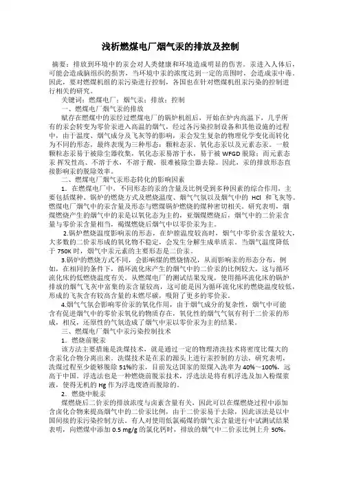 浅析燃煤电厂烟气汞的排放及控制