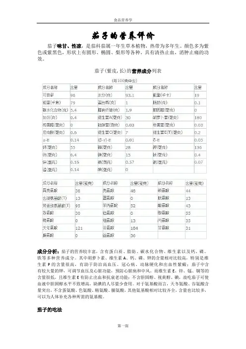 茄子的营养评价