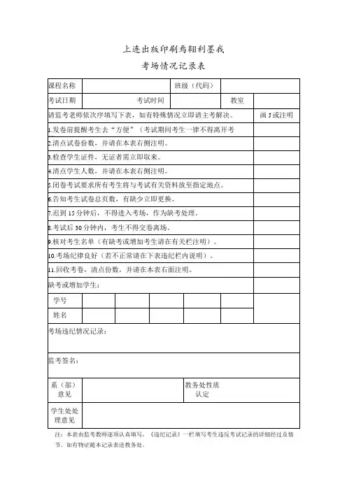 考场情况记录表