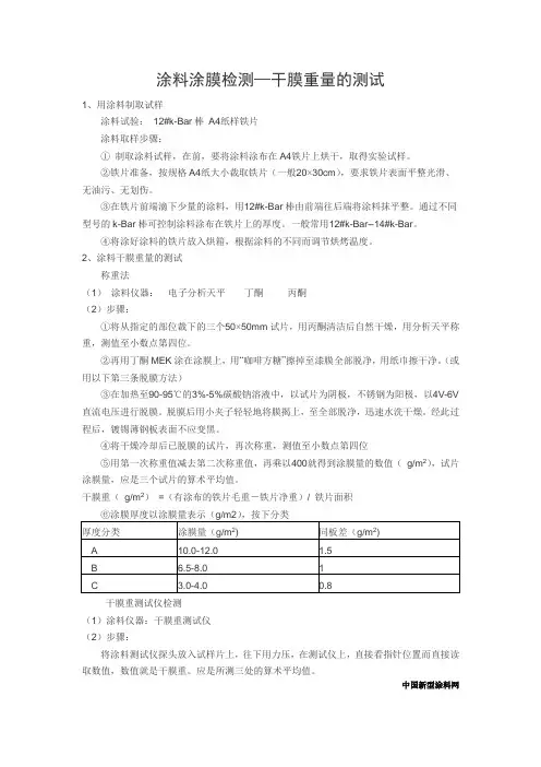 涂料涂膜检测—干膜重量的测试