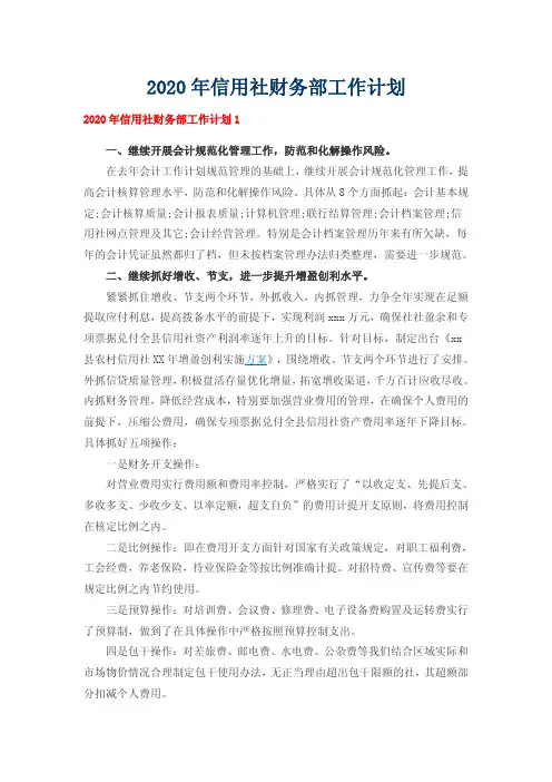 2020年信用社财务部工作计划