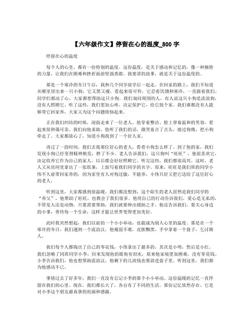 【六年级作文】停留在心的温度_800字