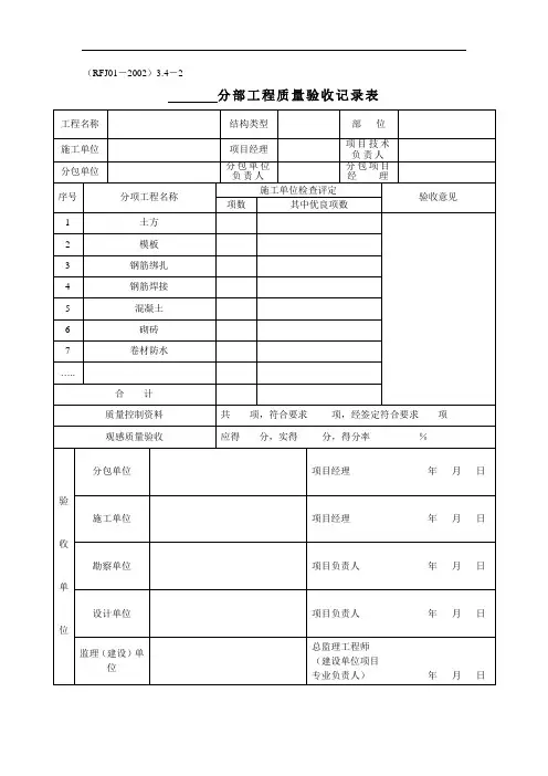 人防分部工程质量验收记录表(需做).