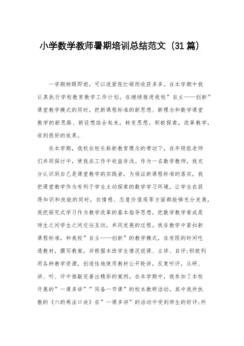 小学数学教师暑期培训总结范文(31篇)
