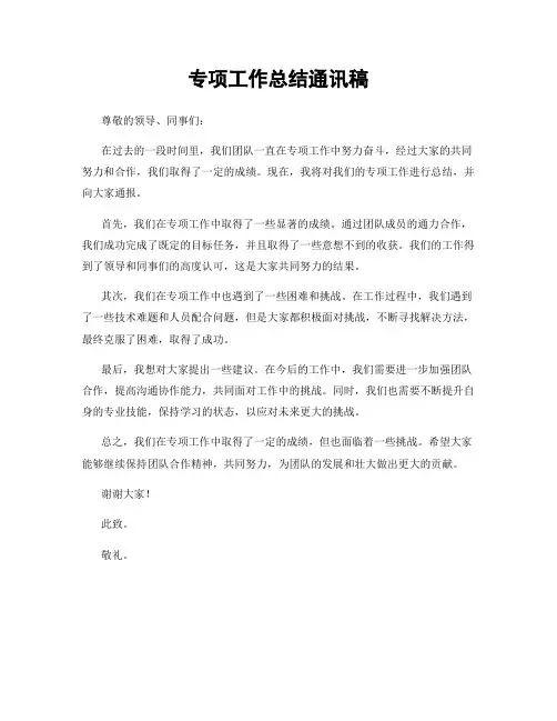 专项工作总结通讯稿