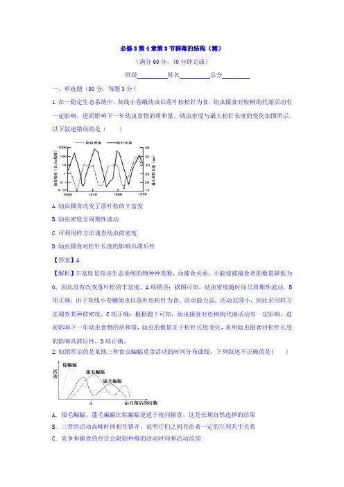 人教版高中生物必修3+第4章第3节群落的结构+测试(教师版)+Word版含答案