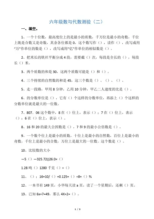人教版数学六年级下册：《数与代数》练习题