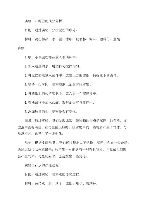 五年级下册科学实验记录表