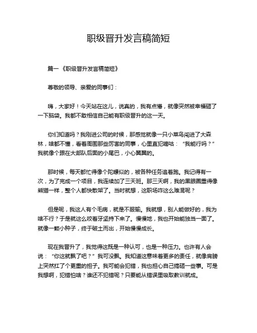 职级晋升发言稿简短