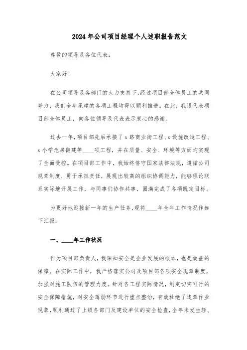 2024年公司项目经理个人述职报告范文（四篇）