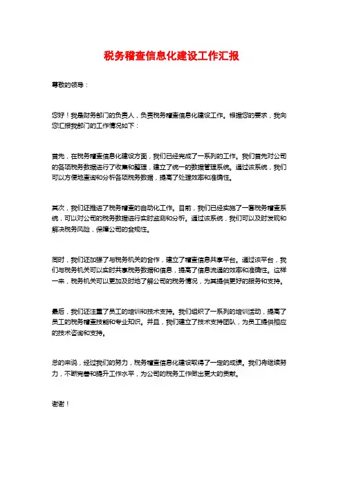 税务稽查信息化建设工作汇报