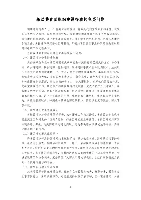 基层共青团组织建设存在的主要问题