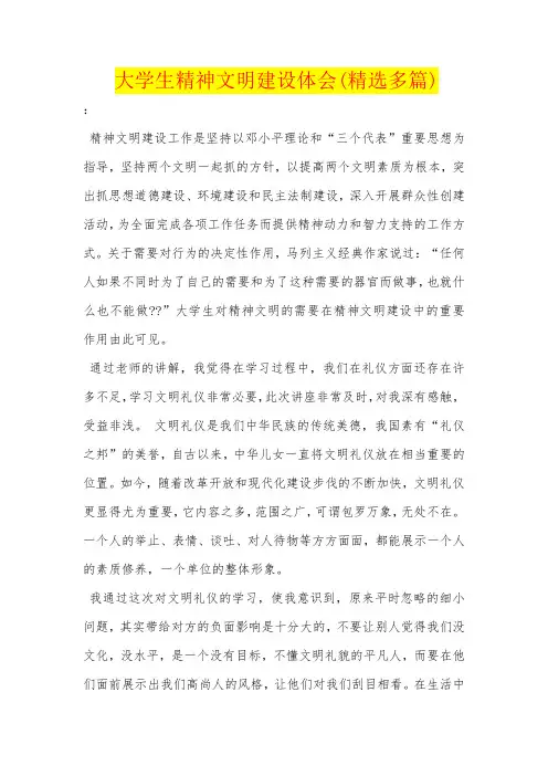 大学生精神文明建设体会(精选多篇)