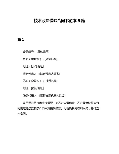 技术改造借款合同书范本5篇