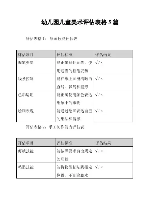 幼儿园儿童美术评估表格5篇