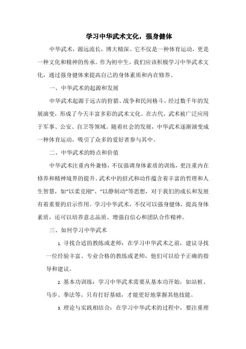 学习中华武术文化,强身健体