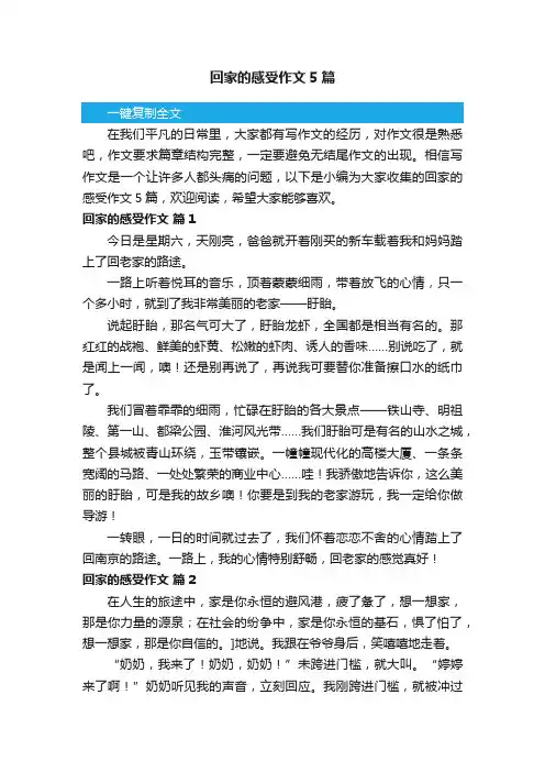 回家的感受作文5篇
