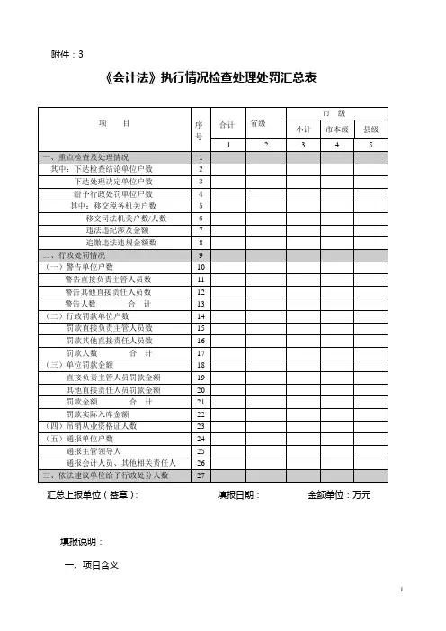 《会计法》执行情况检查处理处罚汇总表
