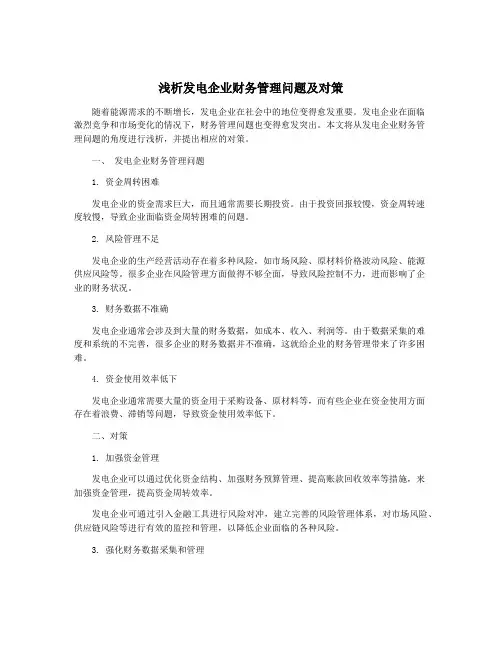 浅析发电企业财务管理问题及对策