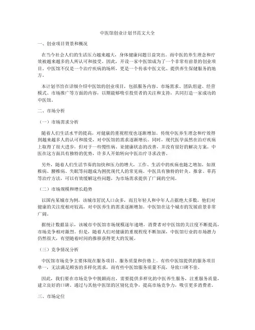 中医馆创业计划书范文大全