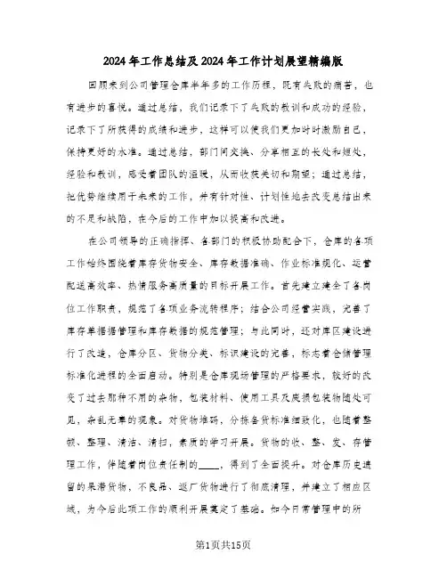 2024年工作总结及2024年工作计划展望精编版(4篇)