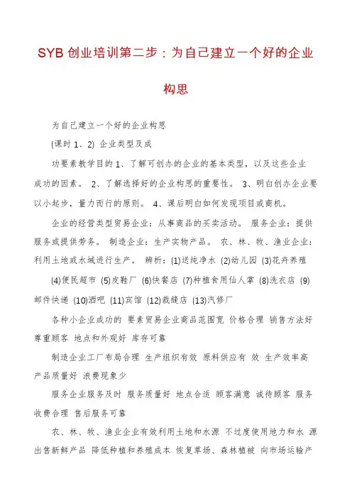 SYB创业培训第二步：为自己建立一个好的企业构思
