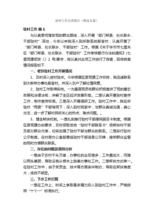 驻村工作自查报告（精选8篇）