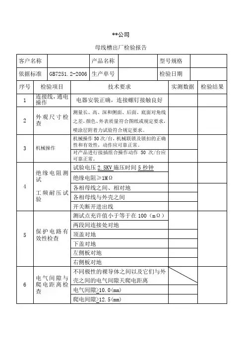 母线槽出厂检验报告