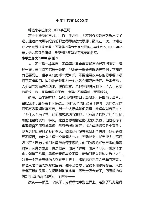 精选小学生作文1000字三篇