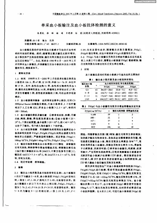 单采血小板输注及血小板抗体检测的意义