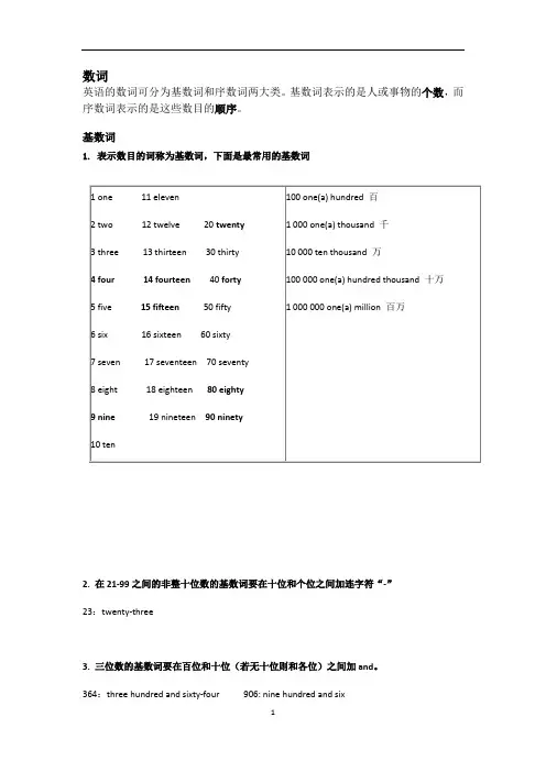 初中英语 牛津上海版8A数词讲解及练习(有答案)
