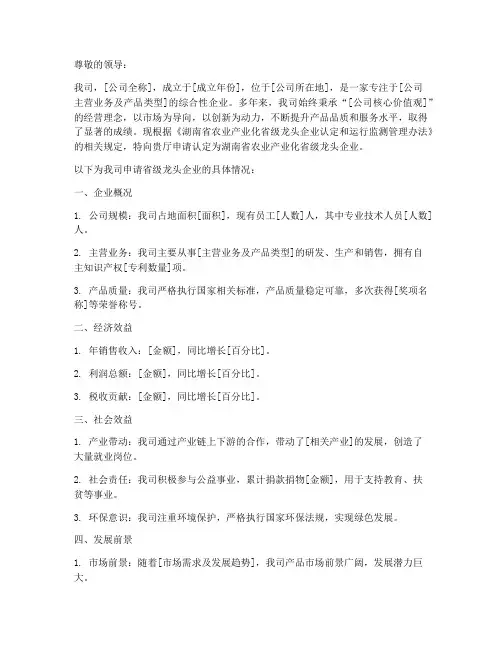 湖南省龙头企业申请书