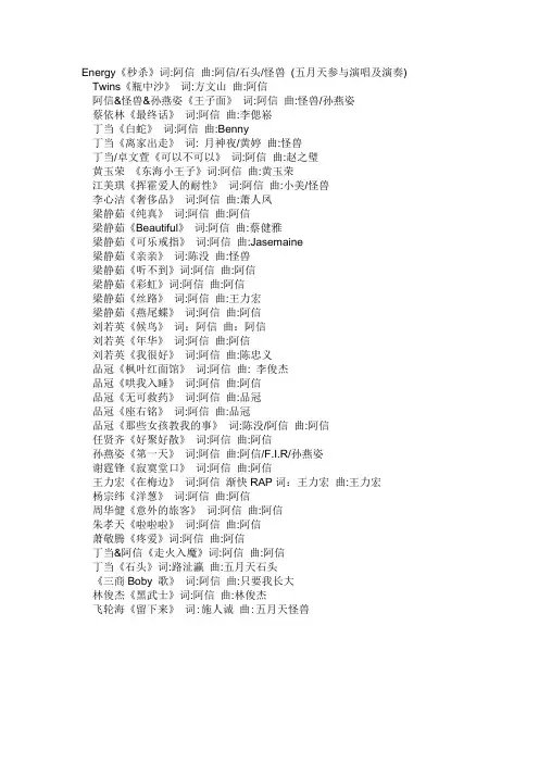 五月天为其他人创作的歌曲