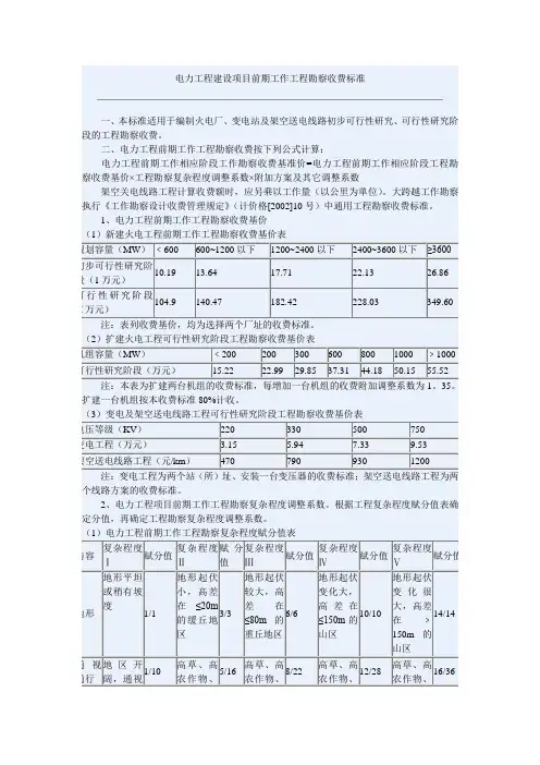 电力工程建设项目前期工作工程勘察收费标准(火电)