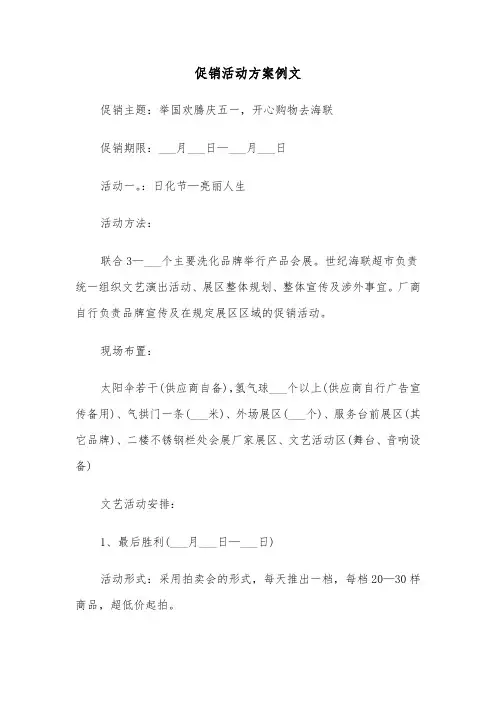 促销活动方案例文(五篇)