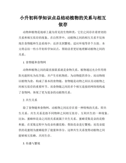 小升初科学知识点总结动植物的关系与相互依存