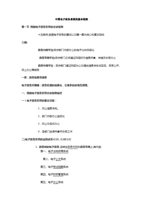 中国电子政务系统的基本框架