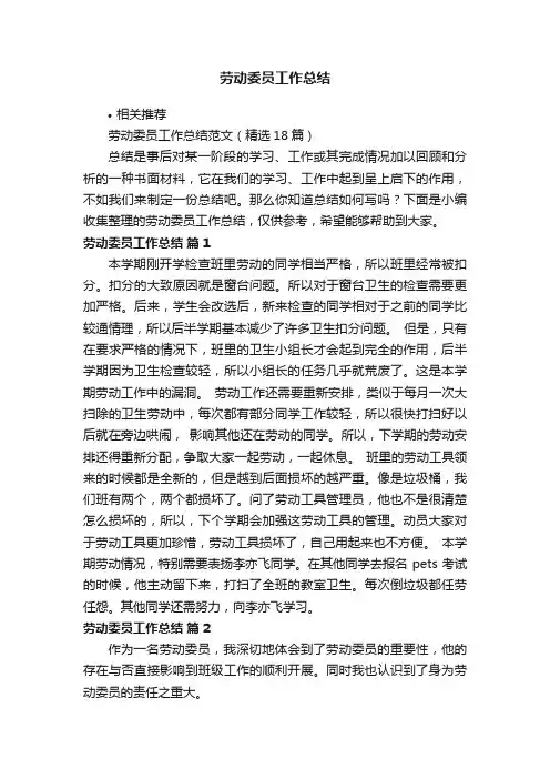 劳动委员工作总结