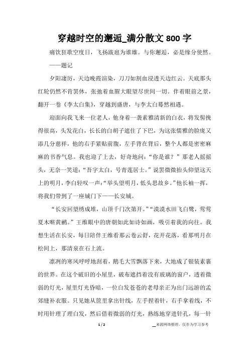 穿越时空的邂逅_满分散文800字