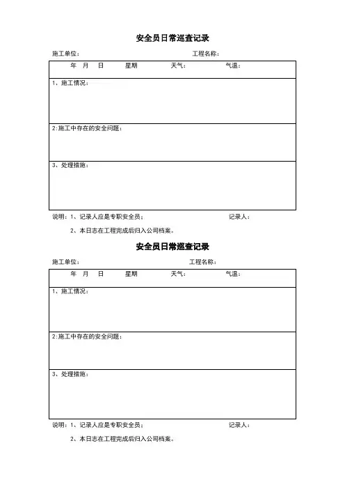 安全员日常巡查记录表