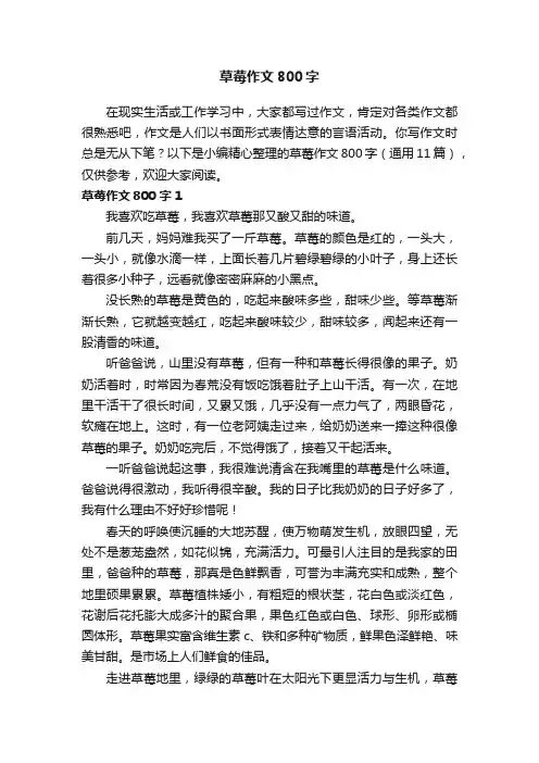 草莓作文800字（通用11篇）