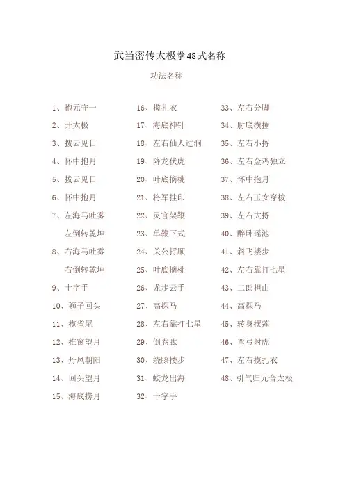 武当密传太极拳48式名称