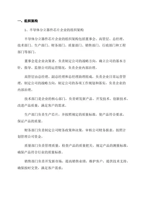 2024年半导体分立器件芯片企业组织架构和部门职能