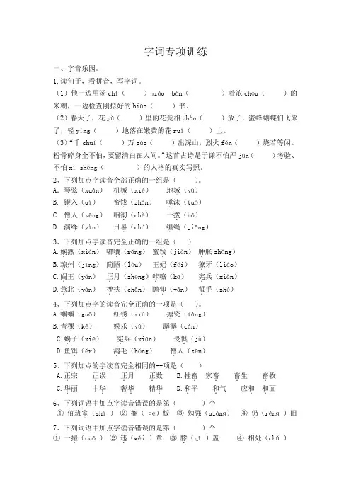 六年级语文下册专项训练(词语)