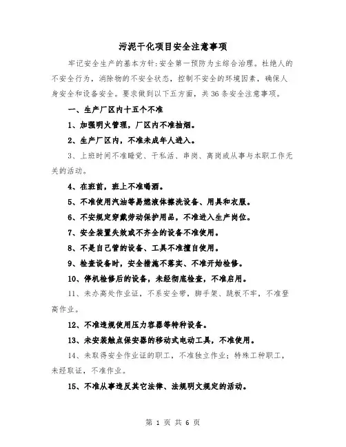 污泥干化项目安全注意事项（三篇）