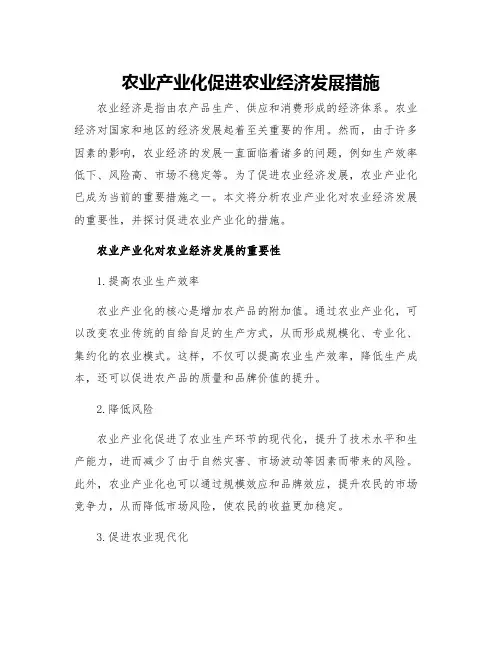 农业产业化促进农业经济发展措施