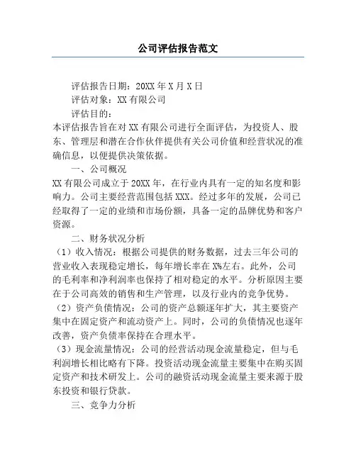 公司评估报告范文