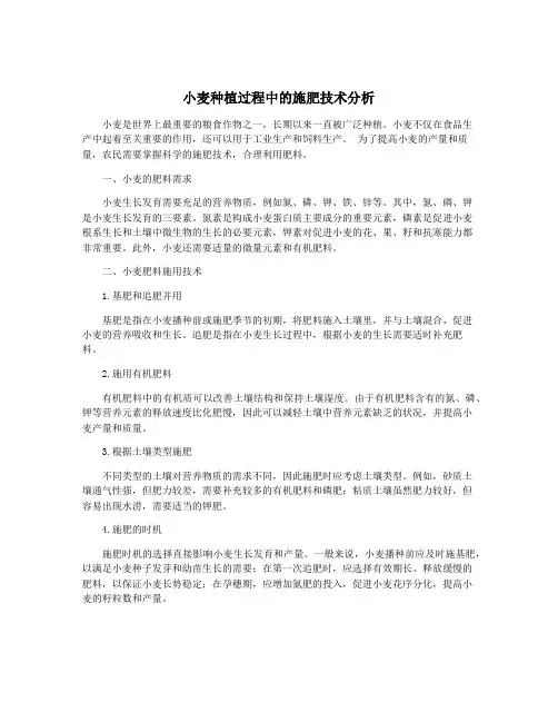 小麦种植过程中的施肥技术分析
