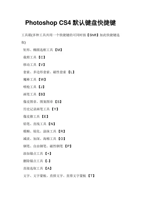 Photoshop CS4默认键盘快捷键