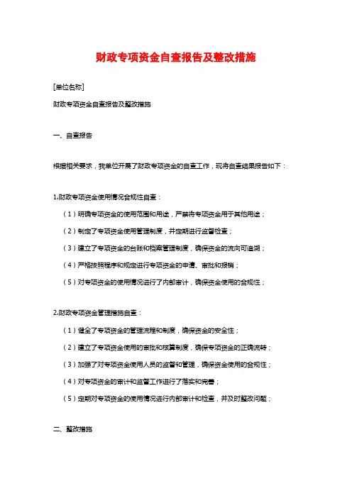 财政专项资金自查报告及整改措施 (2)